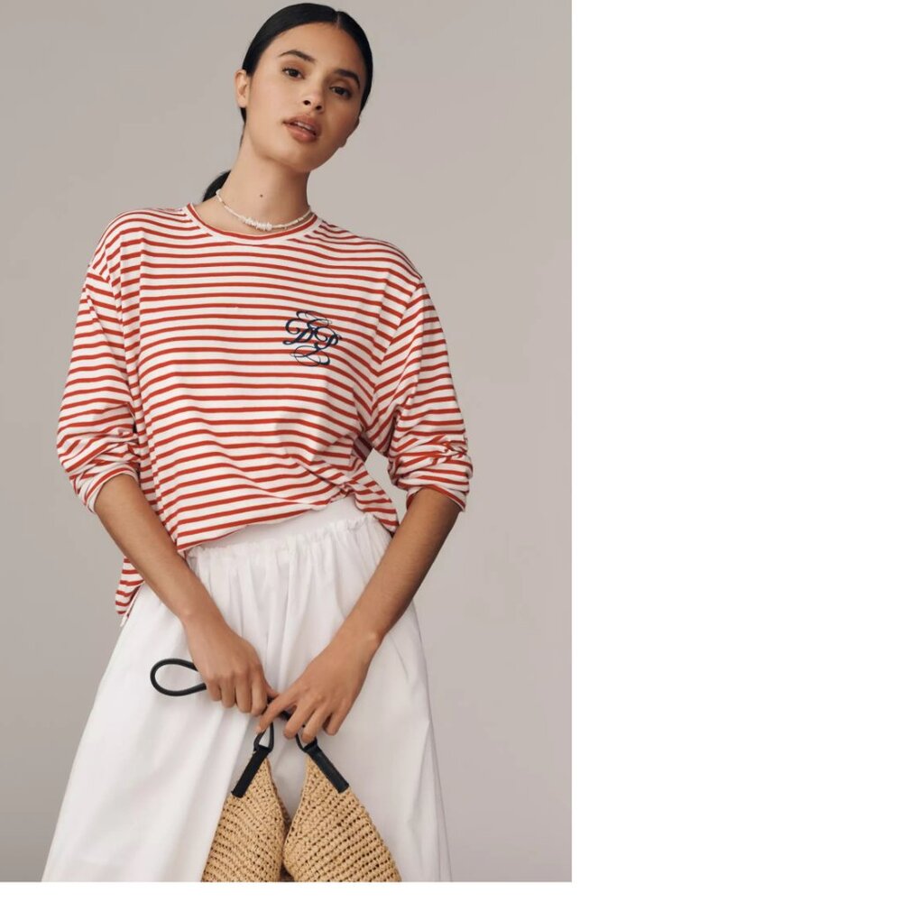 Anthropologie Daily Practice Cotton Long-Sleeve Tee top size S red NEW